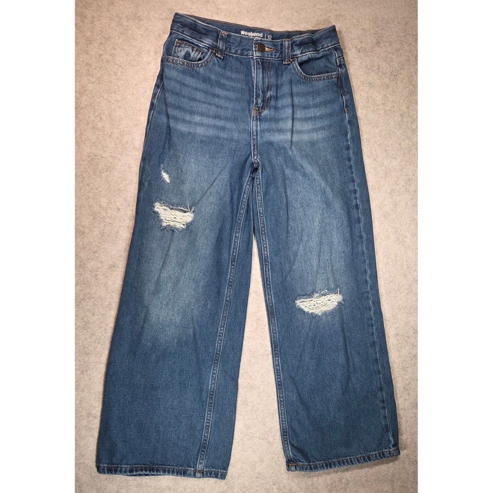 Weekend Academy Youth Wide Leg Distressed Denim Jeans - size 12